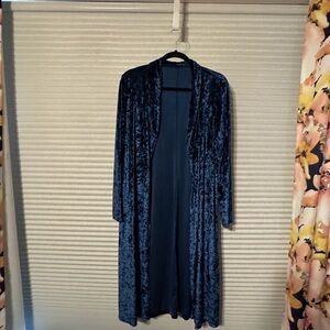 Long Navy Crushed Velvet Duster